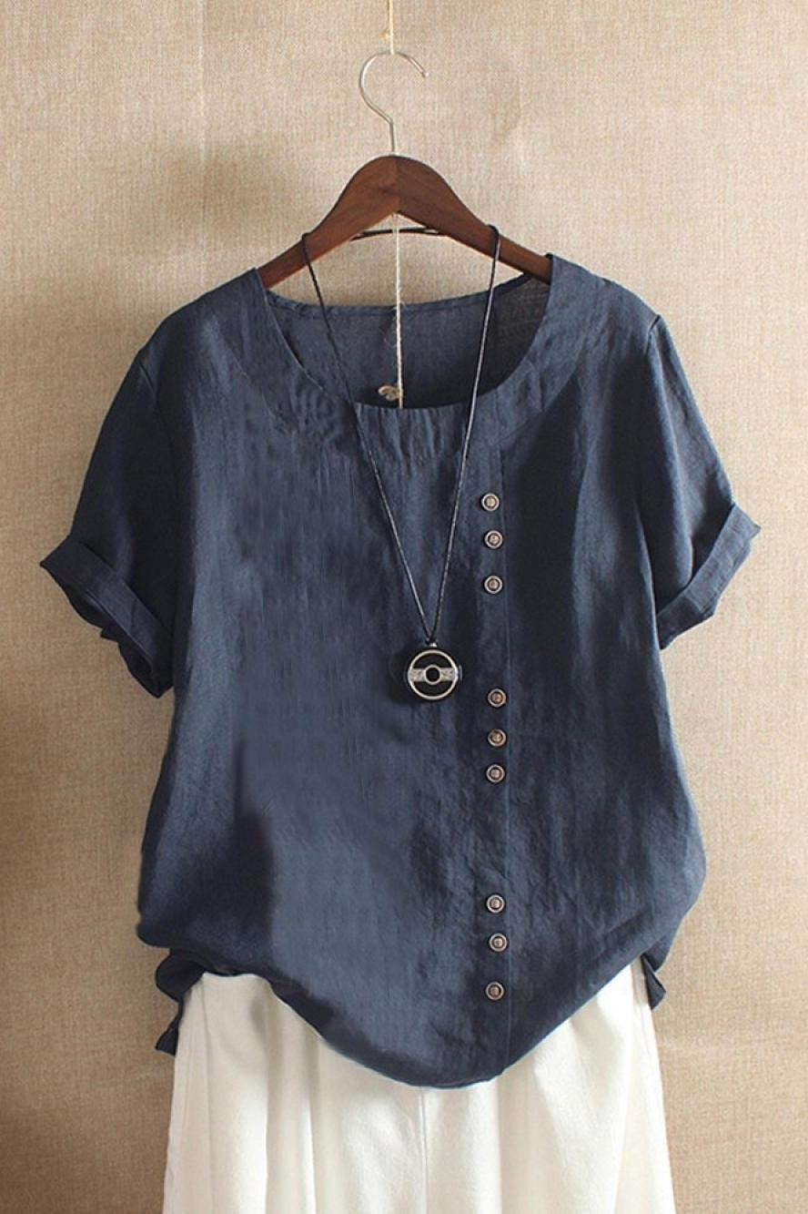 Blouse Femme – Coupe Décontractée – Manches Courtes – Col Rond