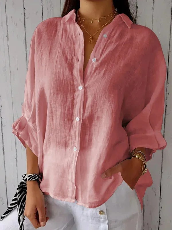 Chemise femme – 100% lin – Coupe décontractée – Manches longues – Poignets réglables