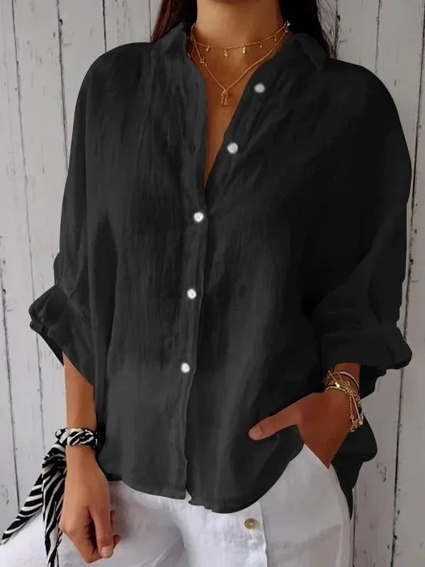 Chemise femme – 100% lin – Coupe décontractée – Manches longues – Poignets réglables