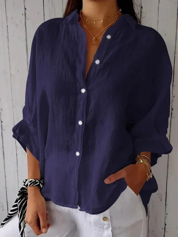 Chemise femme – 100% lin – Coupe décontractée – Manches longues – Poignets réglables