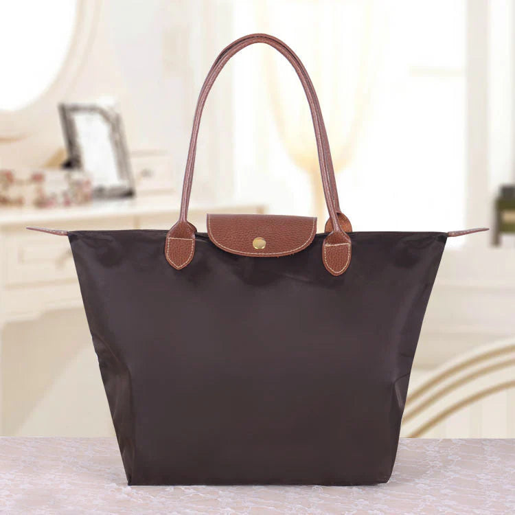 Sac Cabas Femme – Nylon Léger – Anses en Cuir – Grand Espace Rangement Polyvalent