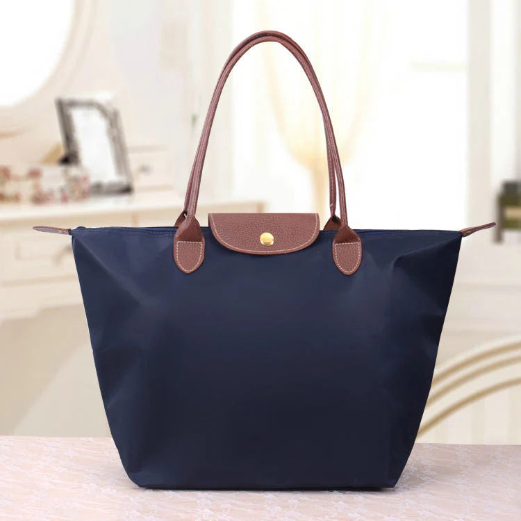 Sac Cabas Femme – Nylon Léger – Anses en Cuir – Grand Espace Rangement Polyvalent