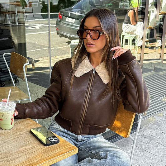 Kunstlederjacke mit Fellrevers