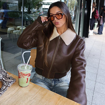Kunstlederjacke mit Fellrevers