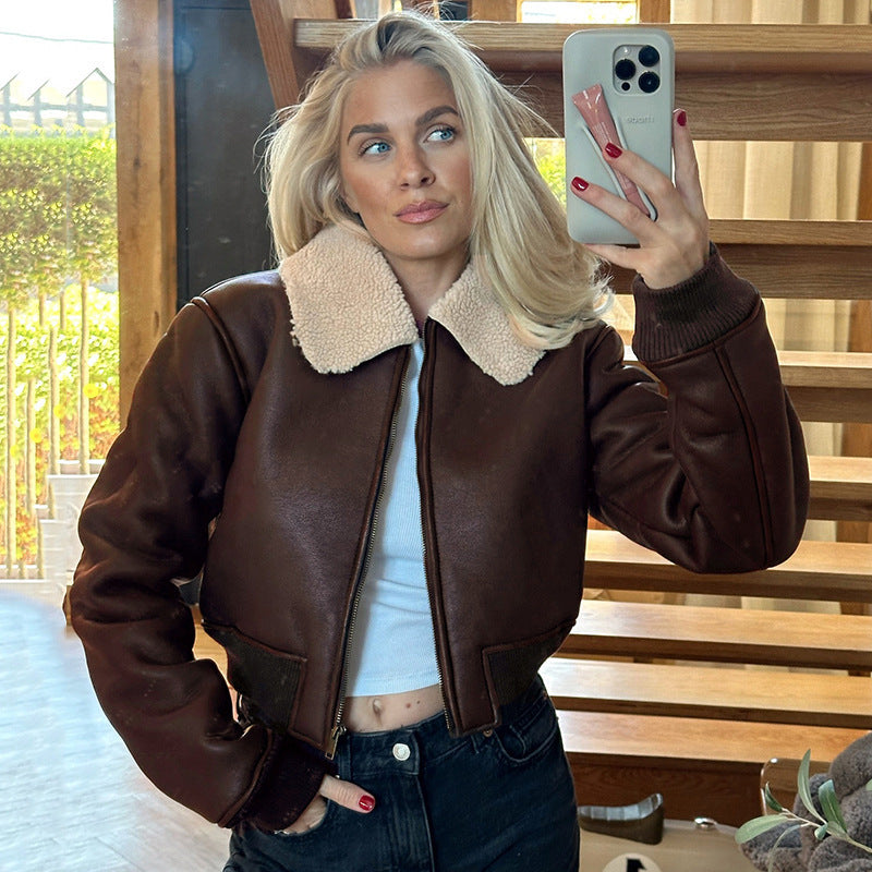 Kunstlederjacke mit Fellrevers
