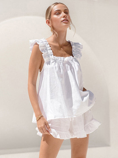Ensemble Femme Haut Volants et Short – Sans Manches – Coupe Ample – Tissu Respirant