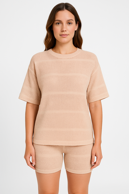 Ensemble Pull Femme – Maille Légère – Haut Coupe Ample – Short Ajusté Respirant
