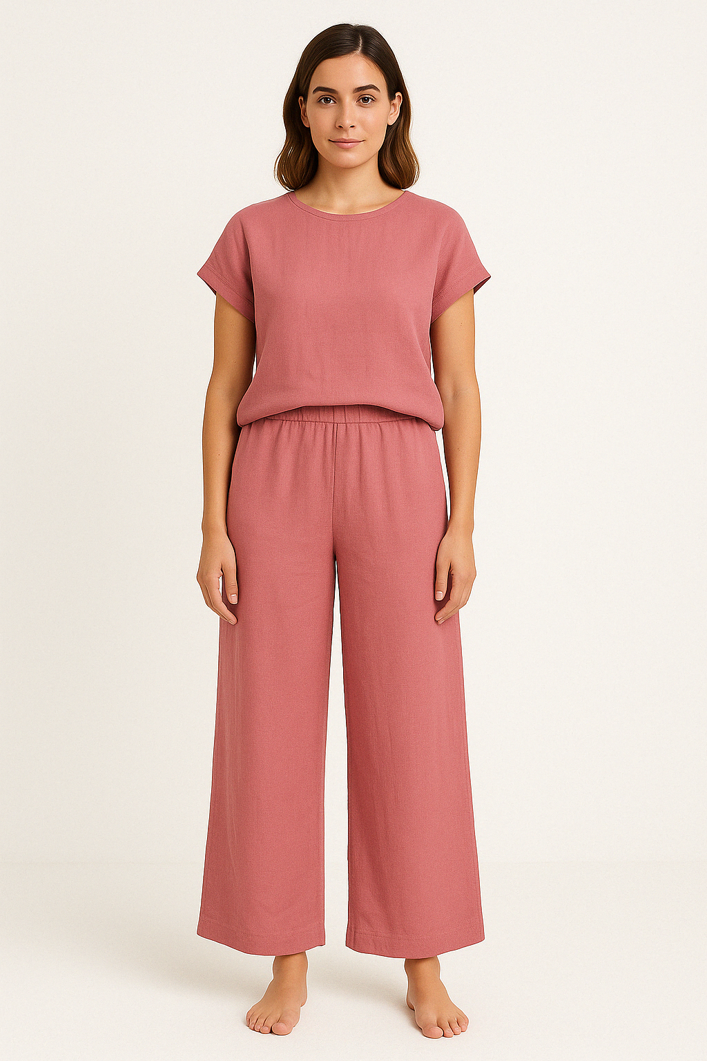 Ensemble Femme Deux Pièces – Coupe Ample – T-shirt Col Rond – Pantalon Large Fluide