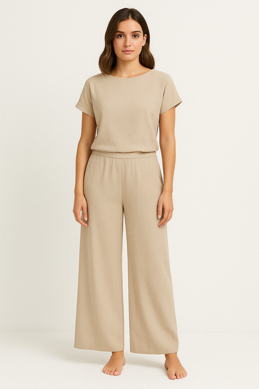 Ensemble Femme Deux Pièces – Coupe Ample – T-shirt Col Rond – Pantalon Large Fluide