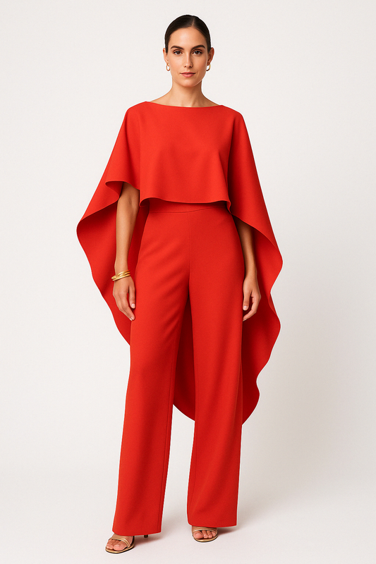 Ensemble Femme Deux Pièces – Haut Asymétrique Fluide – Pantalon Large Élégant