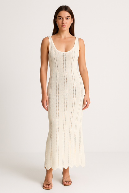 Robe femme en maille – Coupe moulante – Sans manches – Dos nu – Longueur cheville