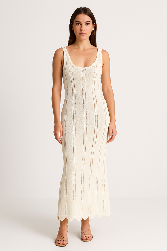 Robe femme en maille – Coupe moulante – Sans manches – Dos nu – Longueur cheville
