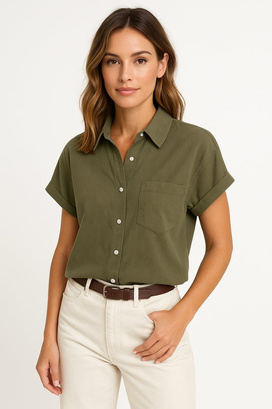 Chemise sans manches femme – Coton lin léger – Coupe décontractée – Poche poitrine