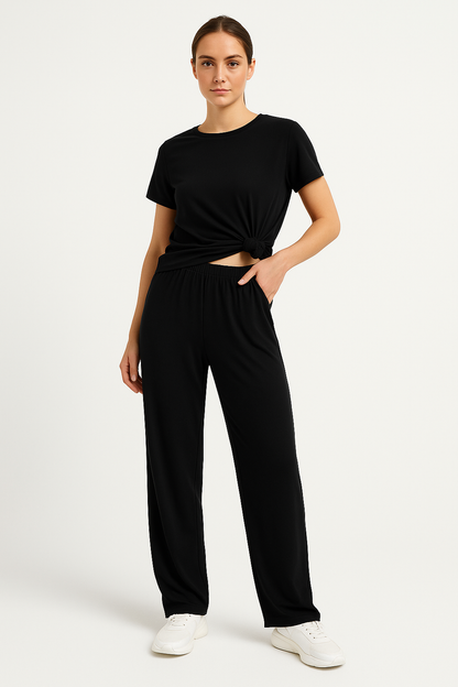 Ensemble de détente femme – Coupe large – Haut court manches courtes – Tissu respirant