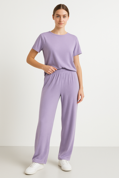 Ensemble de détente femme – Coupe large – Haut court manches courtes – Tissu respirant