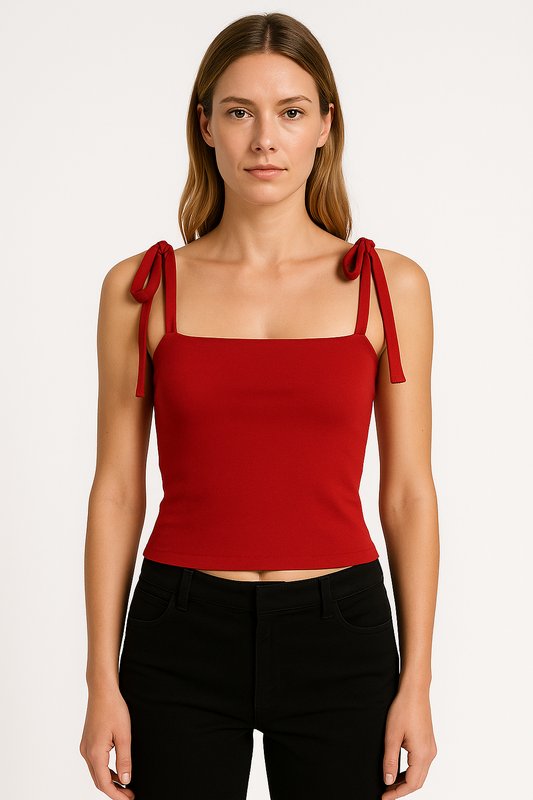 Top court femme – Coupe ajustée – Bretelles à nœud réglables – Tissu stretch doux