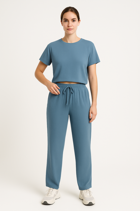 Ensemble de détente femme – Coupe large – Haut court manches courtes – Tissu respirant