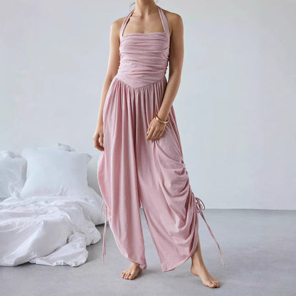 Combinaison Femme – Dos Nu – Coupe Large Fluide – Haut Froncé – Liens Réglables