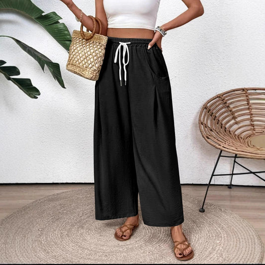 Pantalon Large Femme – Coupe Ample – Taille Élastique avec Cordon