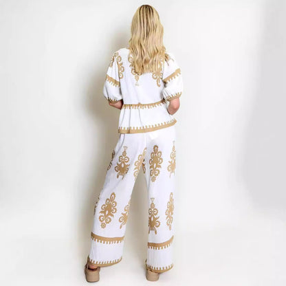 Ensemble Femme Deux Pièces – Haut Nœud Détendu – Pantalon Large