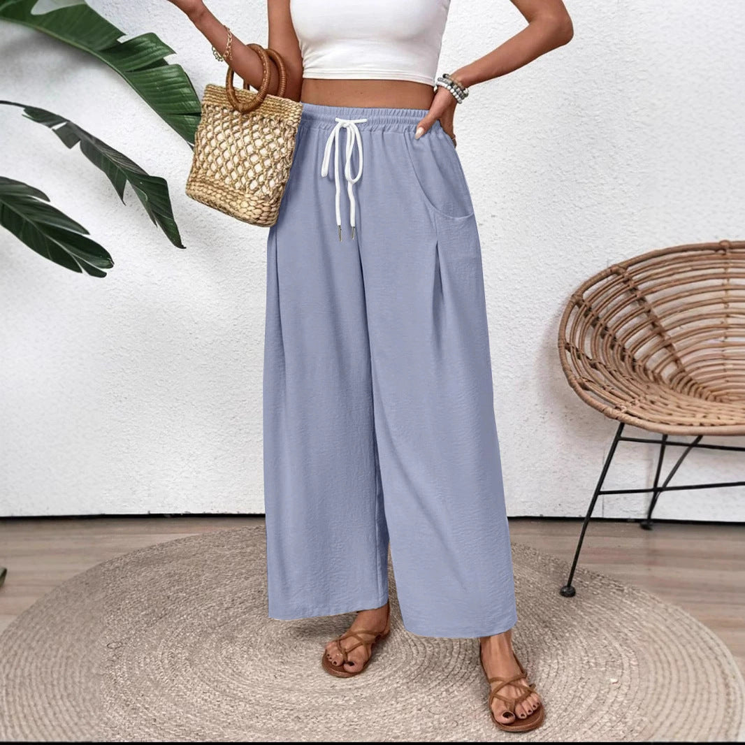 Pantalon Large Femme – Coupe Ample – Taille Élastique avec Cordon