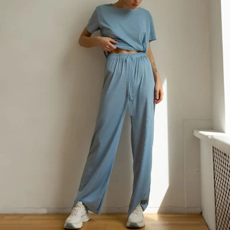 Ensemble de détente femme – Coupe large – Haut court manches courtes – Tissu respirant