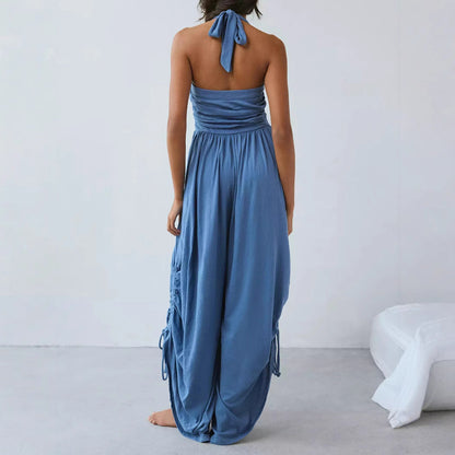 Combinaison Femme – Dos Nu – Coupe Large Fluide – Haut Froncé – Liens Réglables