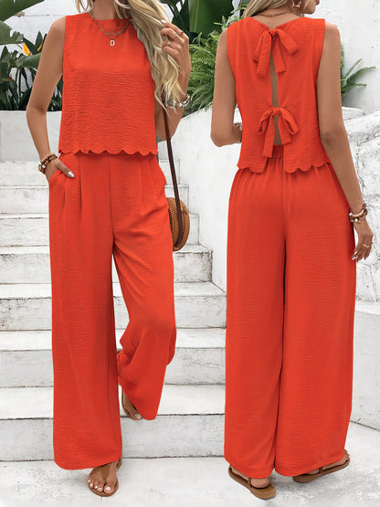 Ensemble Femme Débardeur Court et Pantalon Large – Tissu Léger – Coupe Décontractée