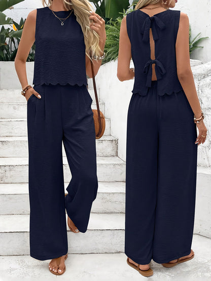 Ensemble Femme Débardeur Court et Pantalon Large – Tissu Léger – Coupe Décontractée