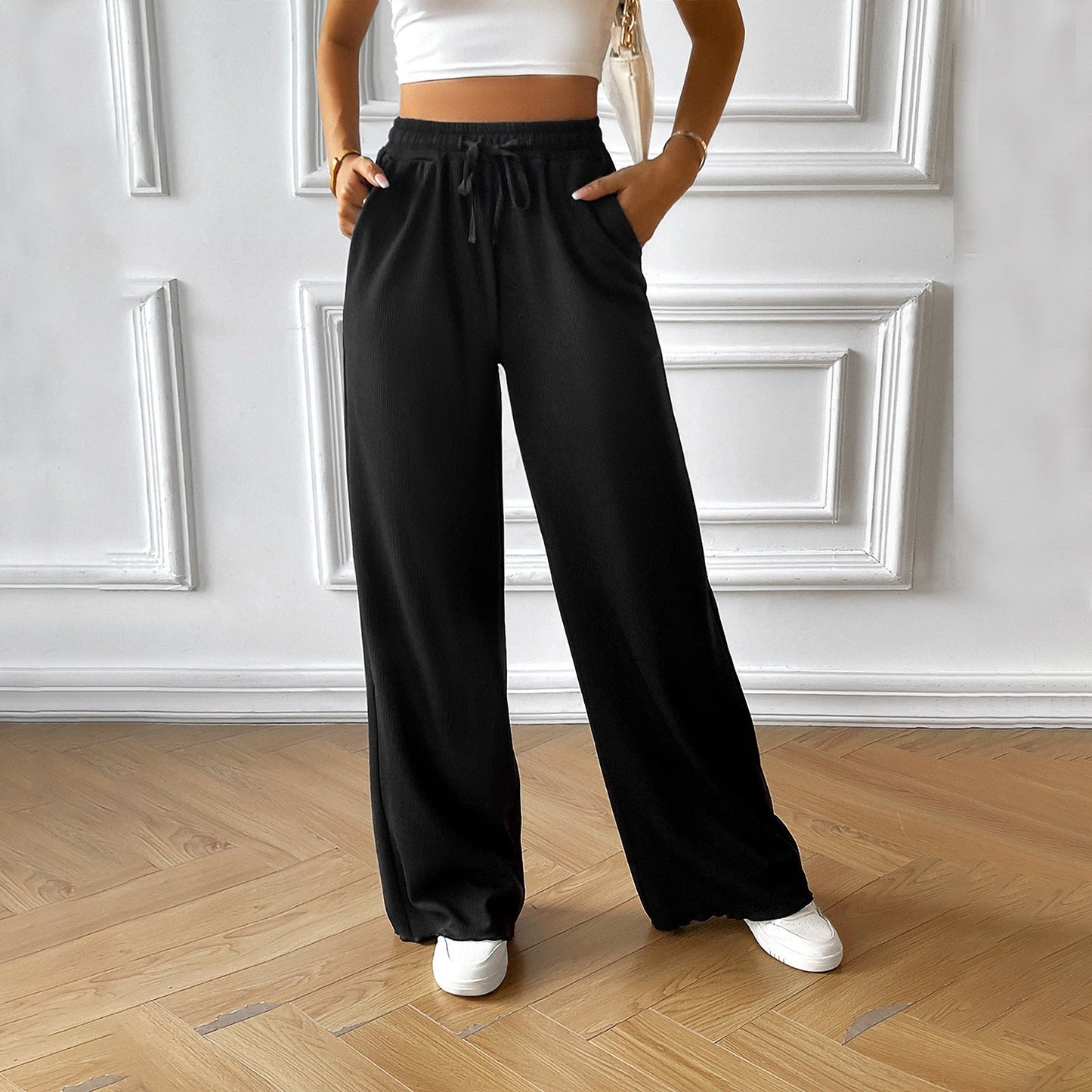 Pantalon femme large – Coupe décontractée – Taille élastique – Tissu respirant