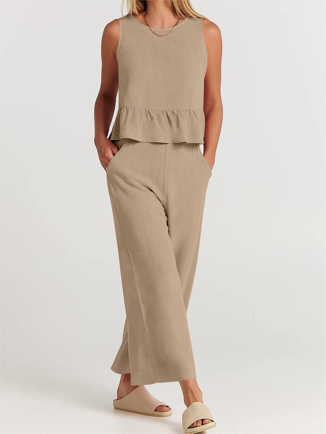 Ensemble 2 pièces pour femmes - Top sans manches - Pantalon large - Coupe décontractée