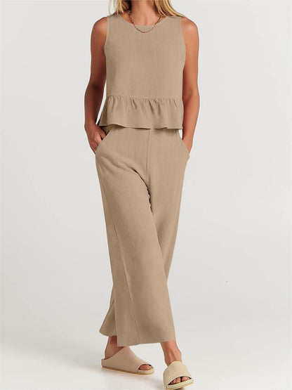 Ensemble 2 pièces pour femmes - Top sans manches - Pantalon large - Coupe décontractée