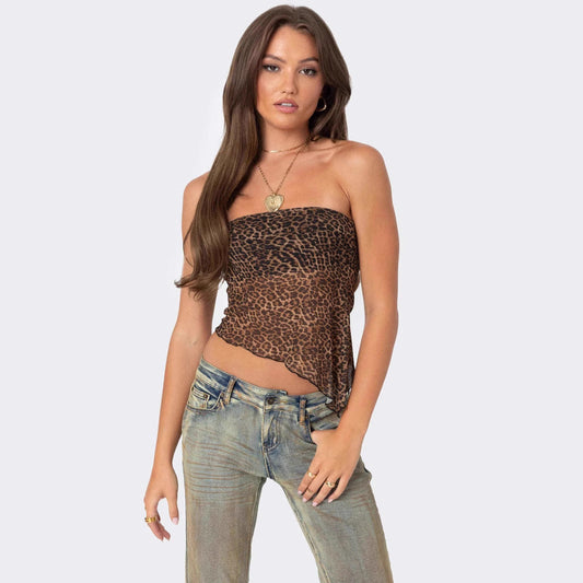 Top tube femme – Coupe ajustée – Sans bretelles – Ourlet asymétrique – Style court