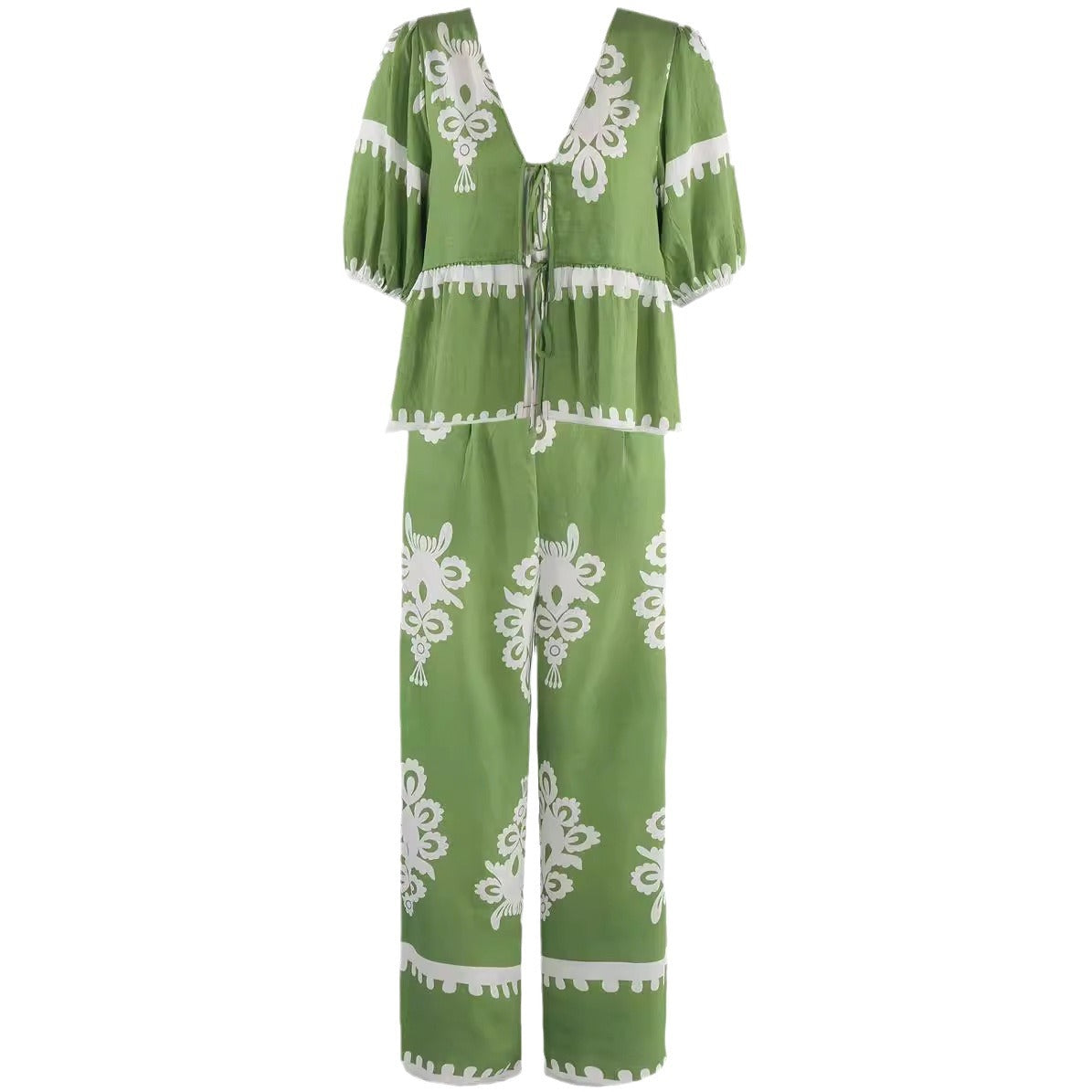 Ensemble Femme Deux Pièces – Haut Nœud Détendu – Pantalon Large