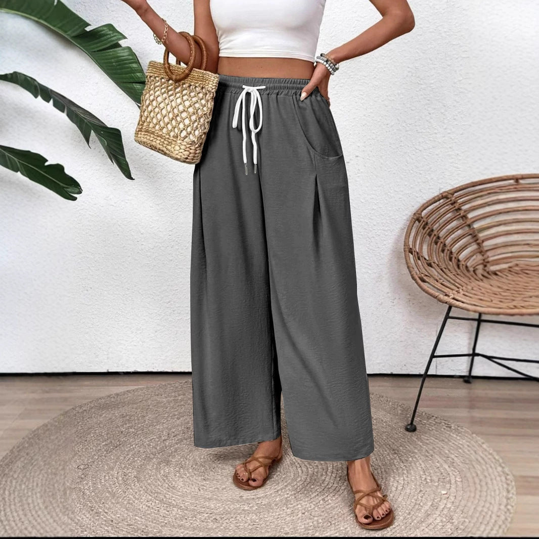 Pantalon Large Femme – Coupe Ample – Taille Élastique avec Cordon