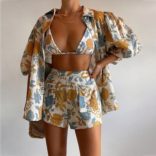 Chemise femme – Coupe ample – Manches bouffantes – Coton léger respirant