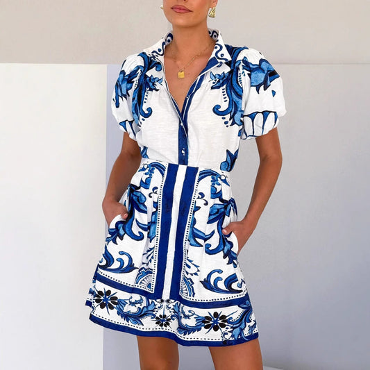 Robe Femme Deux Pièces – Jupe Évasée – Haut Manches Bouffantes