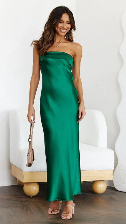 Robe maxi femme – Sans bretelles – Coupe ajustée – Tissu élégant