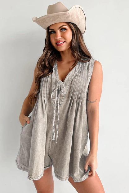 Combinaison short femme – Sans manches – Encolure lacée – Coupe ample décontractée