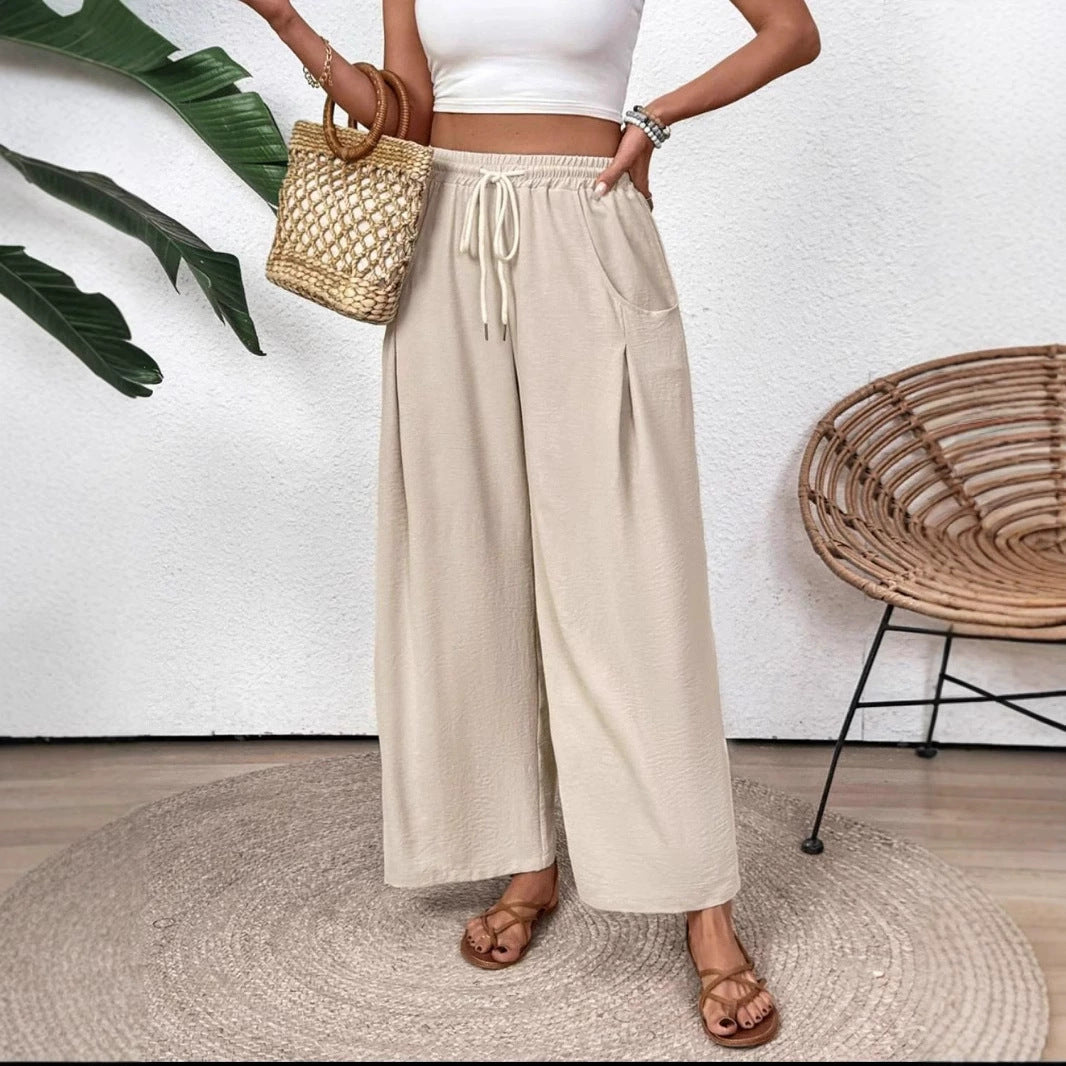 Pantalon Large Femme – Coupe Ample – Taille Élastique avec Cordon