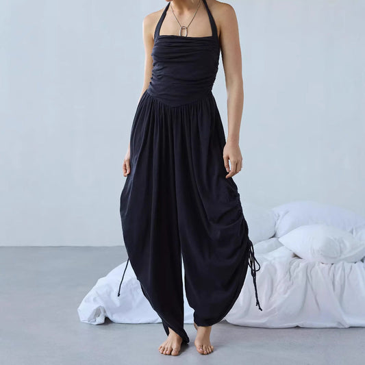 Combinaison Femme – Dos Nu – Coupe Large Fluide – Haut Froncé – Liens Réglables