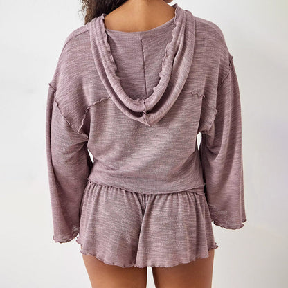 Ensemble Deux Pièces Femme – Haut Court Oversize Manches Longues – Short Taille Haute Flottant