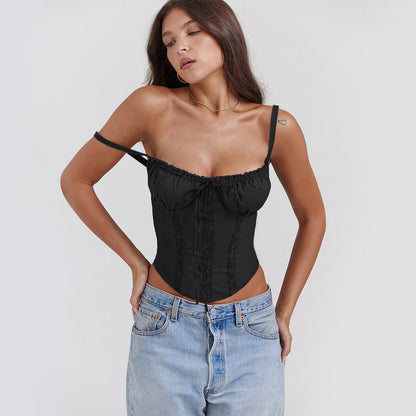 Débardeur Femme – Coupe Ajustée – Satin Doux – Fines Bretelles – Dentelle Élégante