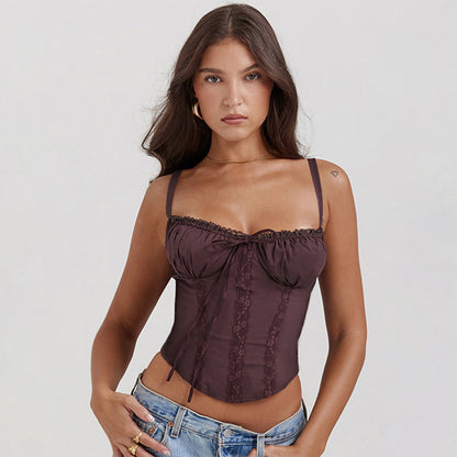Débardeur Femme – Coupe Ajustée – Satin Doux – Fines Bretelles – Dentelle Élégante
