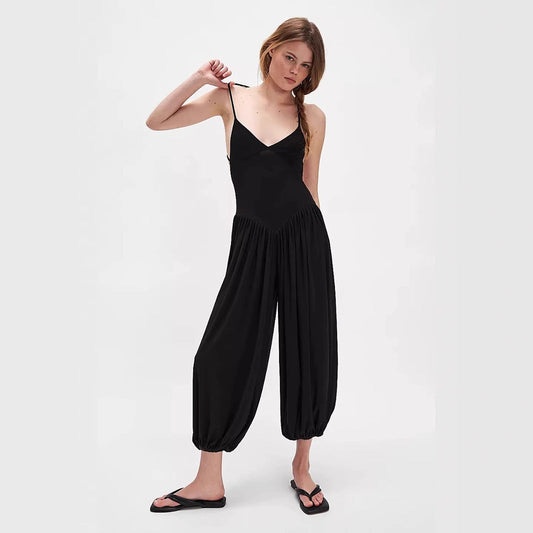 Combinaison Femme – Dos Nu – Bretelles Fines – Jambes Larges – Tissu Fluide Respirant