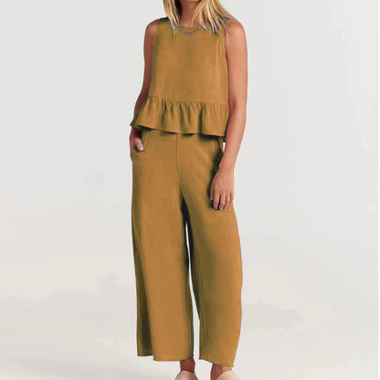 Ensemble 2 pièces pour femmes - Top sans manches - Pantalon large - Coupe décontractée