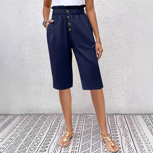 Short femme – Taille haute paperbag – Coupe ample – Avec poches
