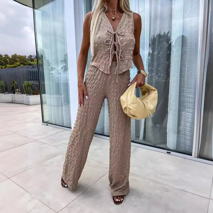Ensemble Femme Débardeur et Pantalon – Tissu Froissé – Coupe Ample – Taille Élastique