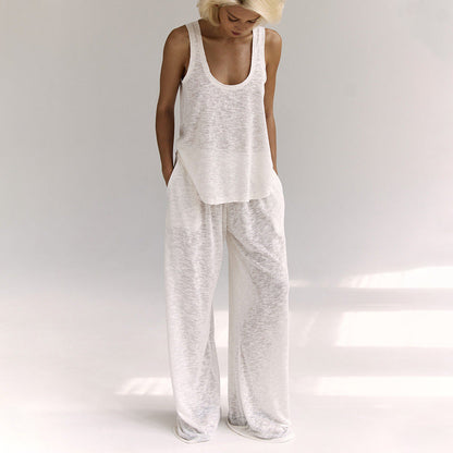 Ensemble femme détente – Haut sans manches noué – Pantalon large taille élastique