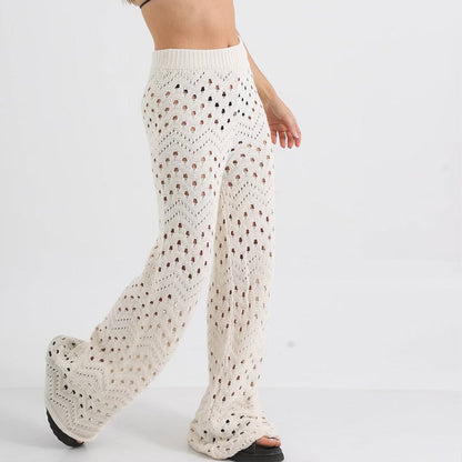 Ensemble Femme Deux Pièces Maille – Haut Manches Courtes Ouvert – Pantalon Taille Haute Ample